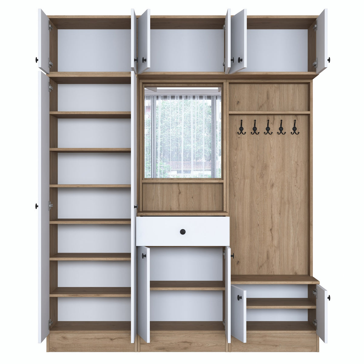Έπιπλο Εισόδου Kalampaka Καρυδί - Λευκό 179.6x37.5x226.4 εκ. Μελαμίνης