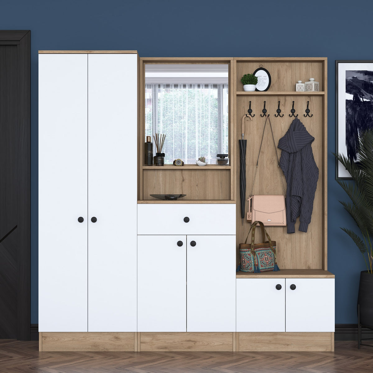 Έπιπλο Εισόδου Vatera Λευκό - Καρυδί 179.4x37.5x182.8 εκ. Μελαμίνης