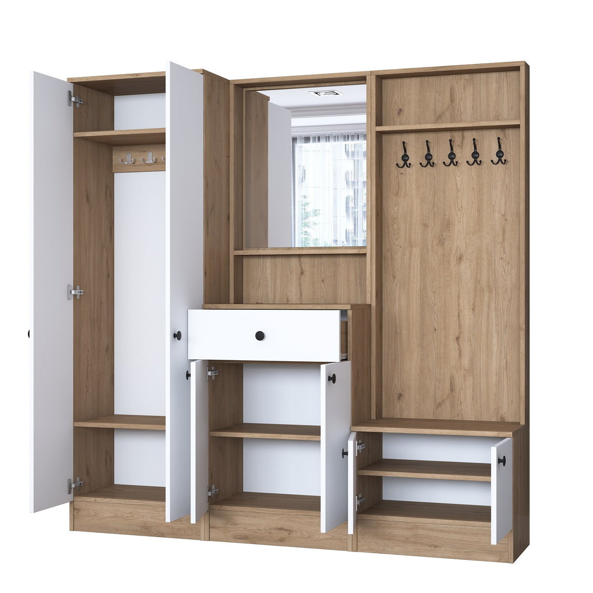 Έπιπλο Εισόδου Vatera Λευκό - Καρυδί 179.4x37.5x182.8 εκ. Μελαμίνης