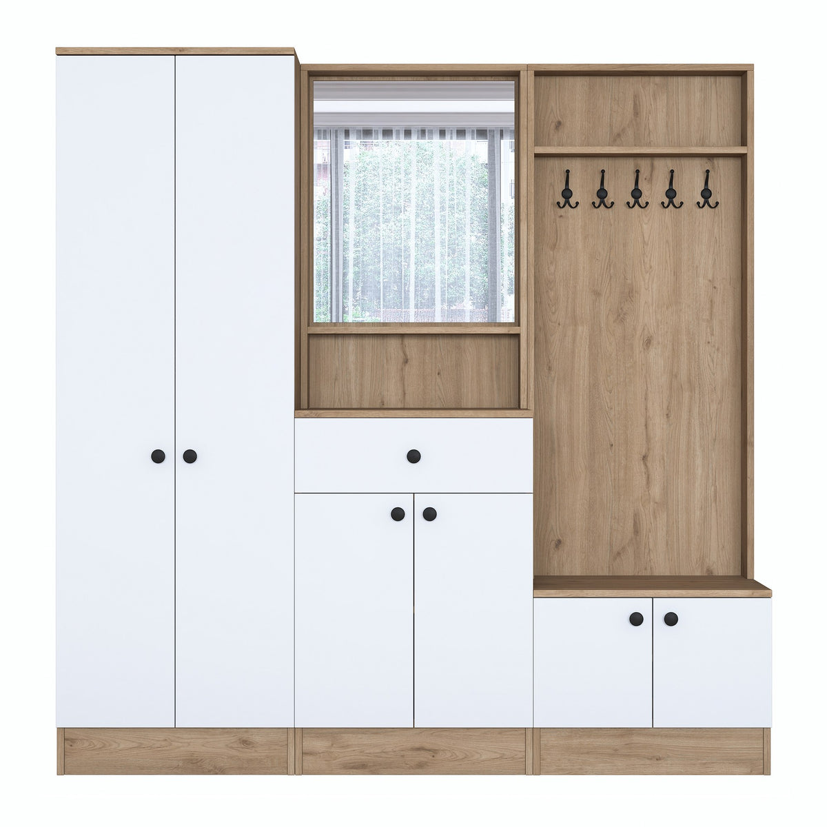 Έπιπλο Εισόδου Vatera Λευκό - Καρυδί 179.4x37.5x182.8 εκ. Μελαμίνης
