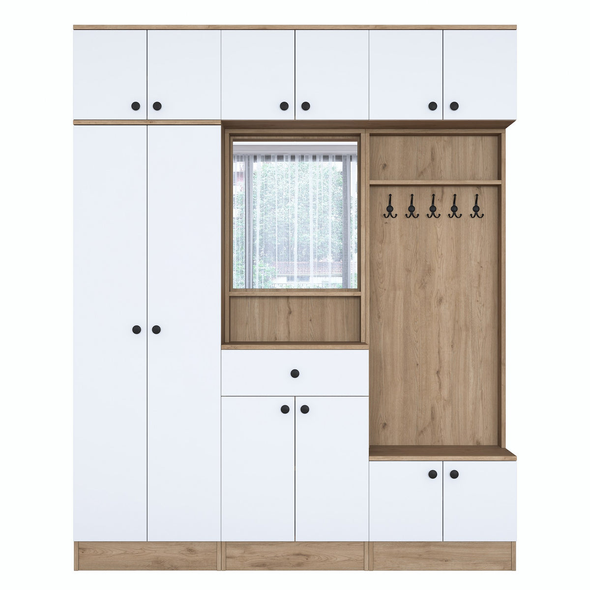 Έπιπλο Εισόδου Ladonas Λευκό - Καρυδί 179.4x37.5x226.4 εκ. Μελαμίνης