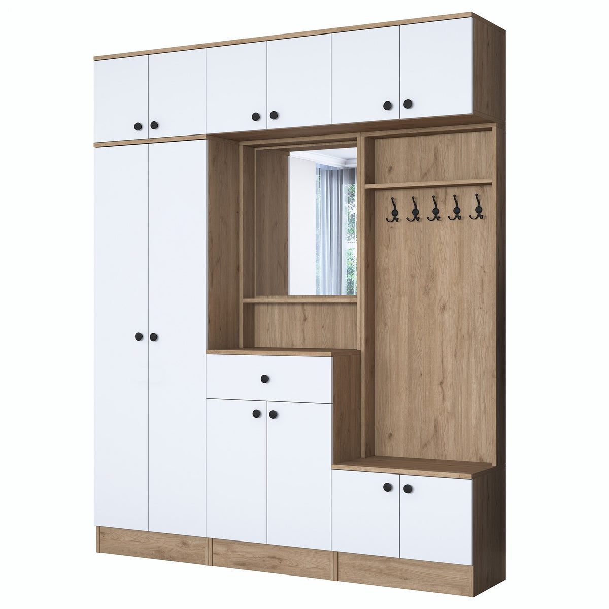 Έπιπλο Εισόδου Ladonas Λευκό - Καρυδί 179.4x37.5x226.4 εκ. Μελαμίνης