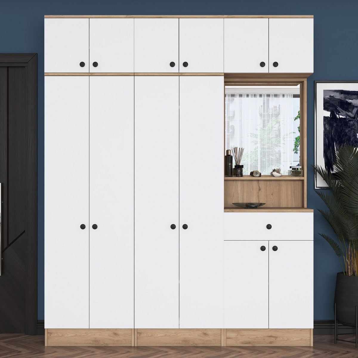 Έπιπλο Εισόδου Ambrakia Καρυδί - Λευκό 179.6x37.5x226.4 εκ. Μελαμίνης