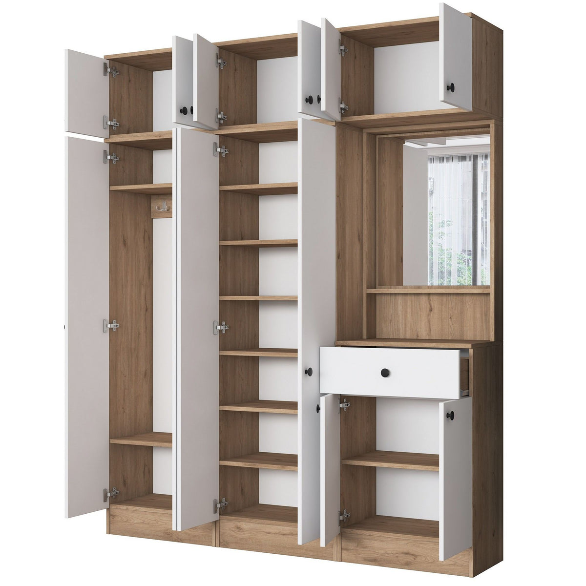 Έπιπλο Εισόδου Ambrakia Καρυδί - Λευκό 179.6x37.5x226.4 εκ. Μελαμίνης