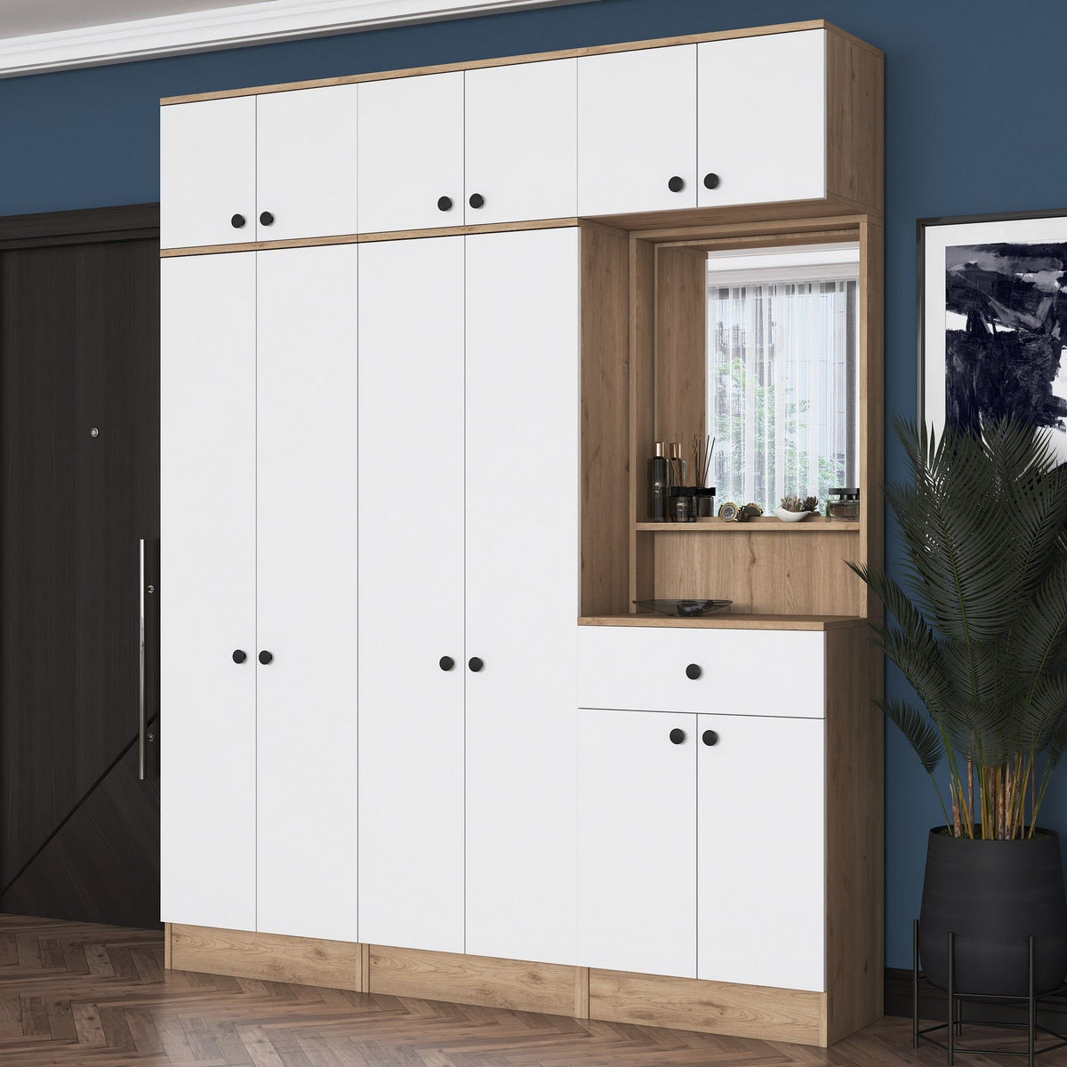 Έπιπλο Εισόδου Ambrakia Καρυδί - Λευκό 179.6x37.5x226.4 εκ. Μελαμίνης