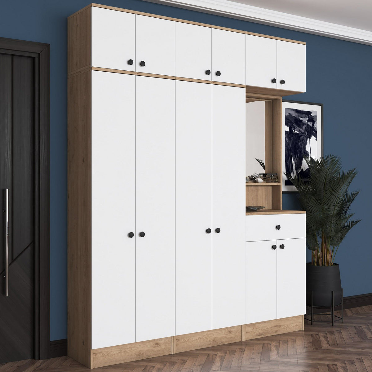 Έπιπλο Εισόδου Ambrakia Καρυδί - Λευκό 179.6x37.5x226.4 εκ. Μελαμίνης