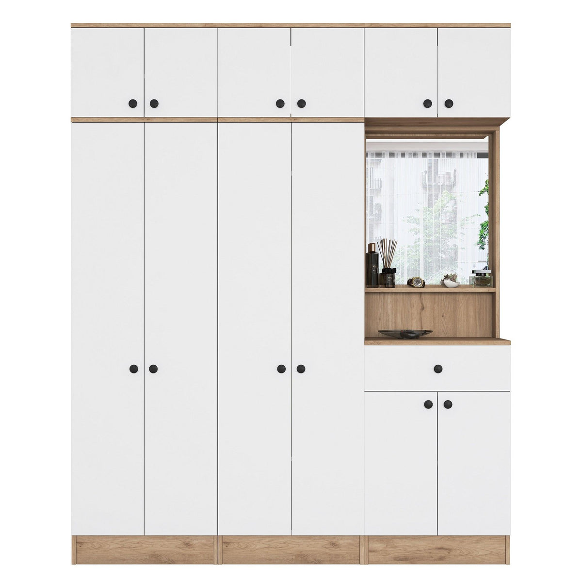 Έπιπλο Εισόδου Ambrakia Καρυδί - Λευκό 179.6x37.5x226.4 εκ. Μελαμίνης