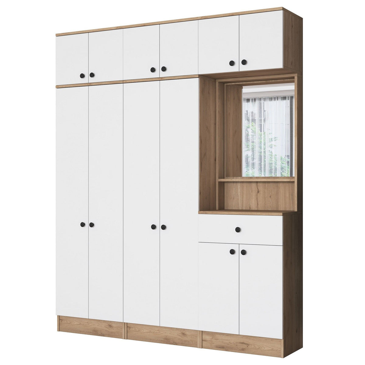 Έπιπλο Εισόδου Ambrakia Καρυδί - Λευκό 179.6x37.5x226.4 εκ. Μελαμίνης