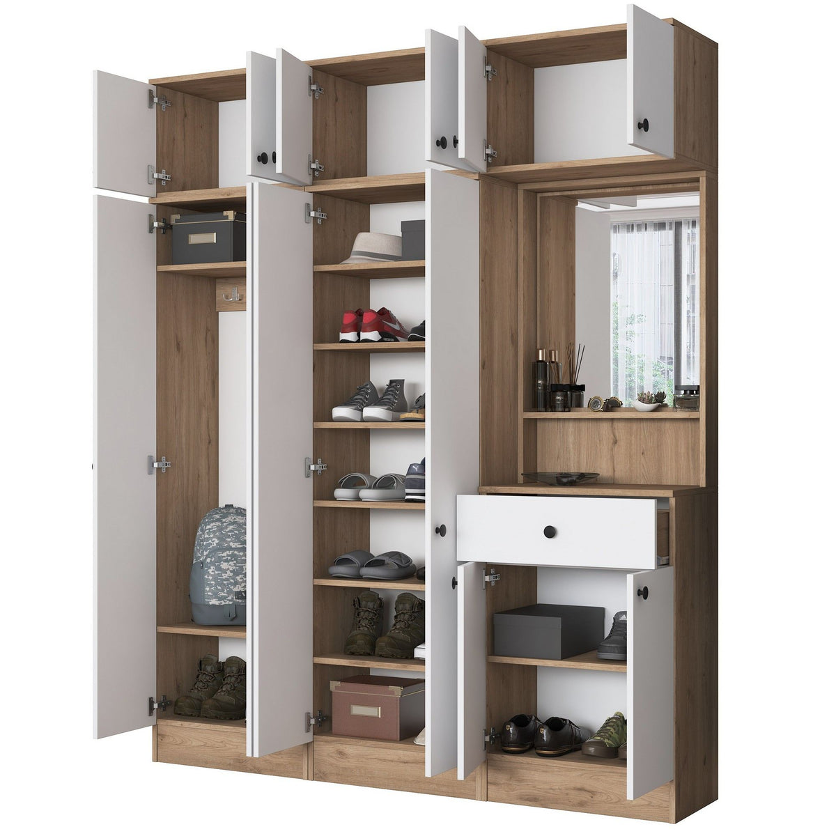 Έπιπλο Εισόδου Ambrakia Καρυδί - Λευκό 179.6x37.5x226.4 εκ. Μελαμίνης