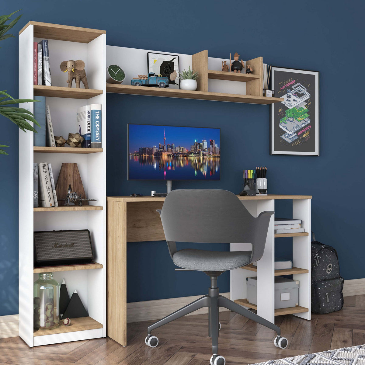 Γραφείο Lemonakia Με Ράφια Καρυδί - Λευκό 160x45x161.8 εκ. Μελαμίνης