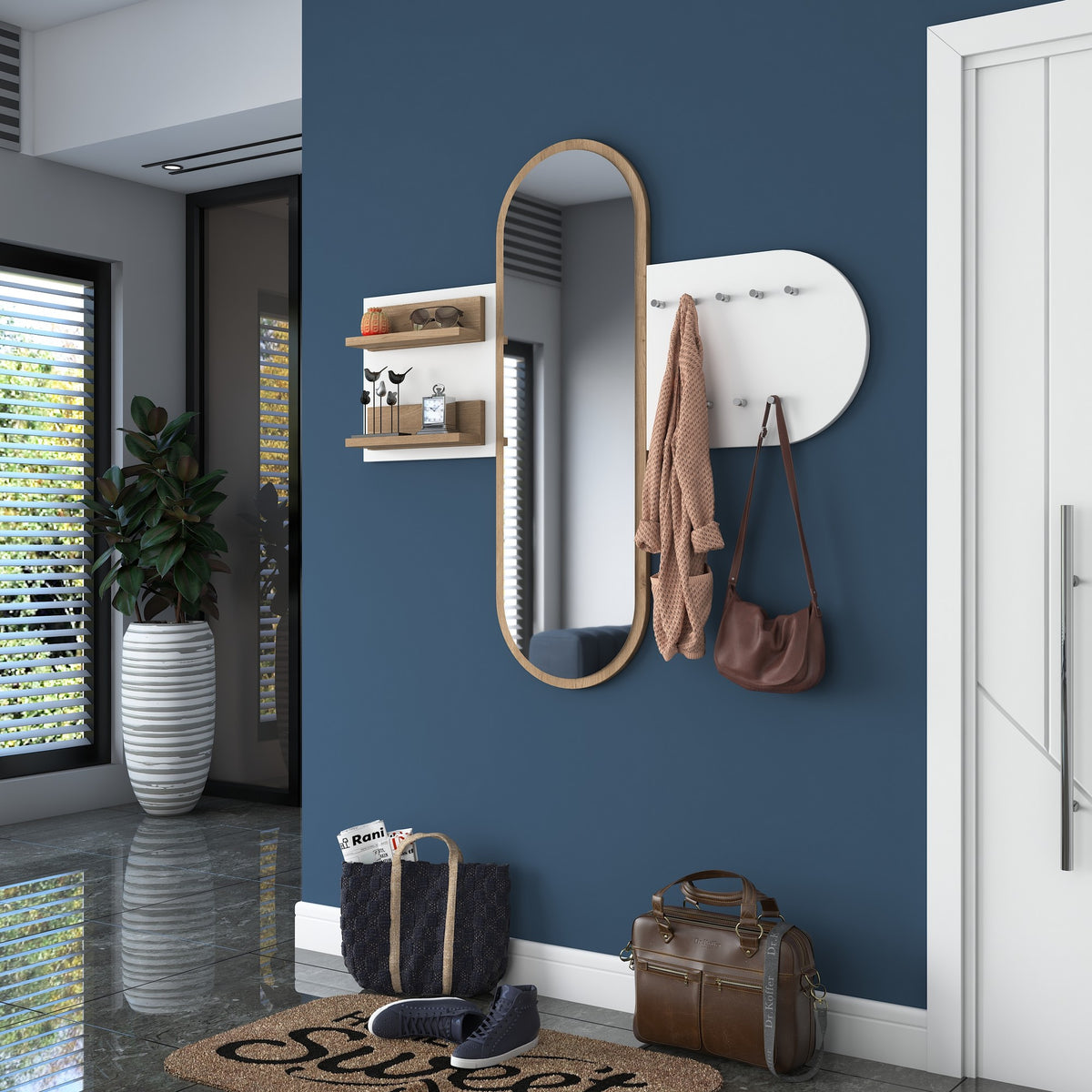 Έπιπλο Εισόδου Kavala Λευκό - Καρυδί 125x12x120 εκ. Μελαμίνης