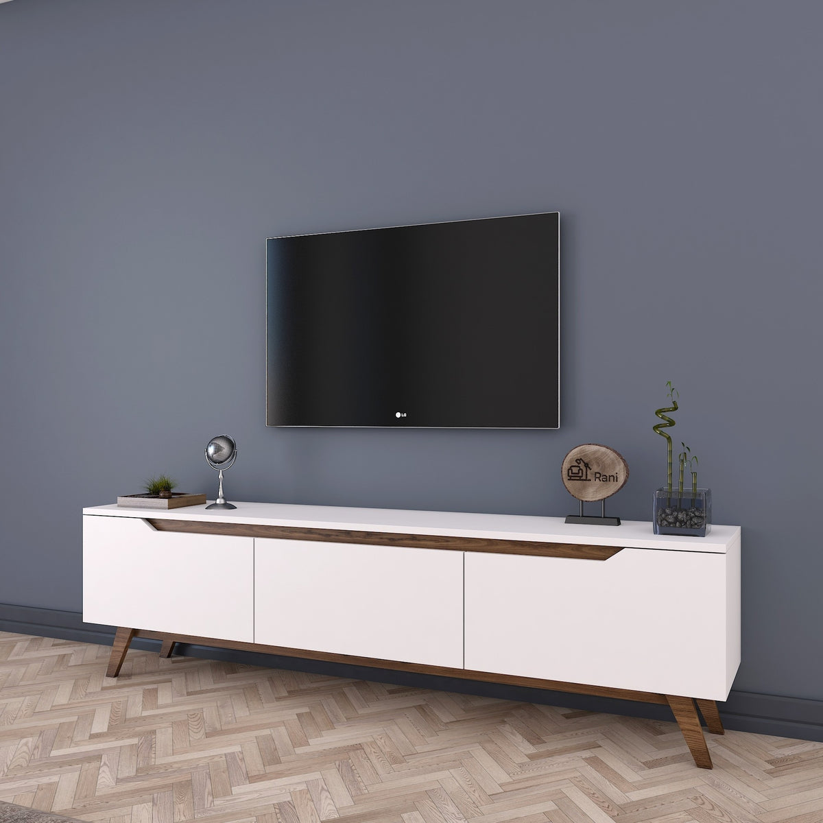 Έπιπλο Τηλεόρασης Pyli Λευκό - Καρυδί 180x35x48.6 εκ. Μελαμίνης