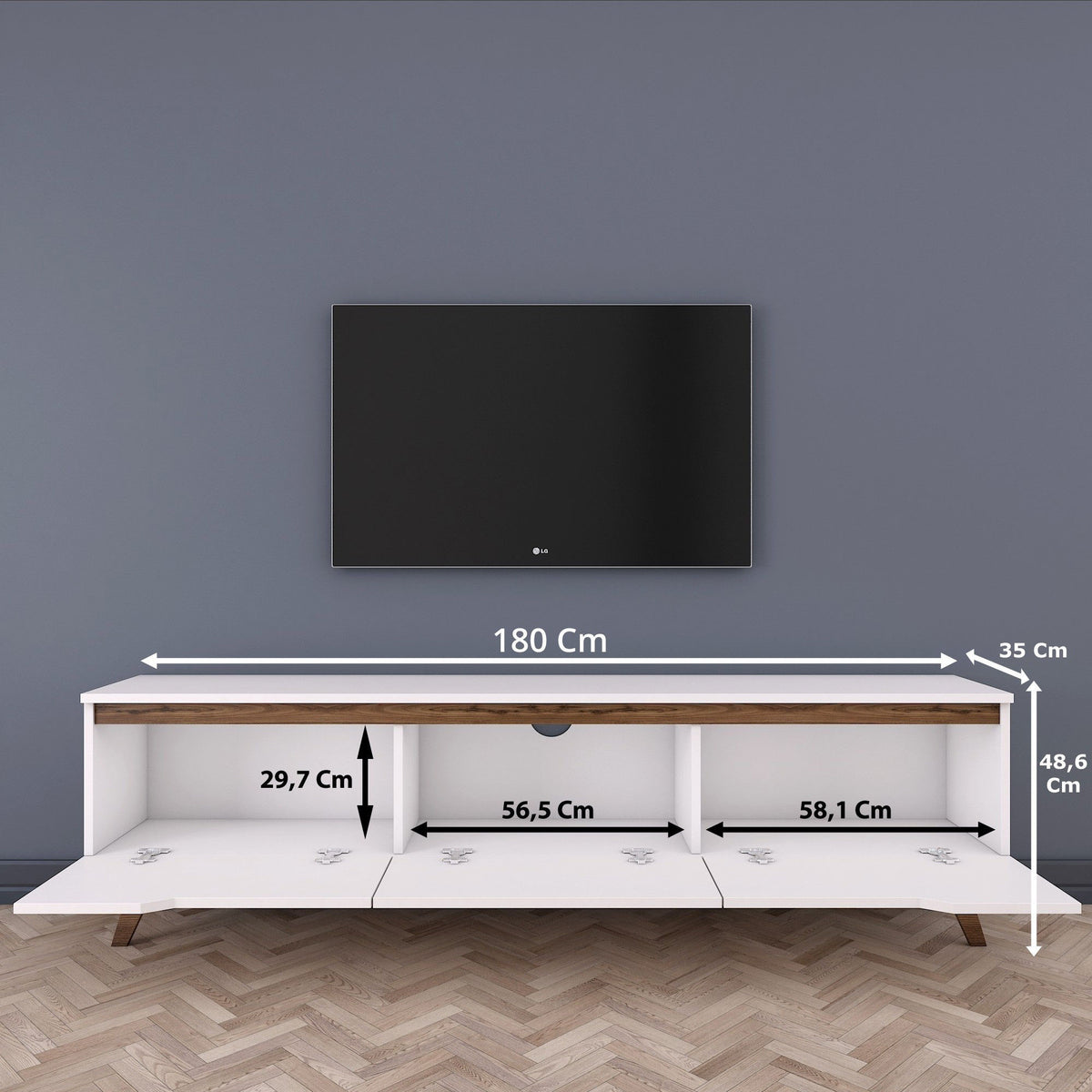 Έπιπλο Τηλεόρασης Pyli Λευκό - Καρυδί 180x35x48.6 εκ. Μελαμίνης