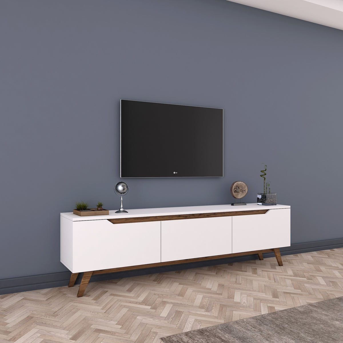 Έπιπλο Τηλεόρασης Pyli Λευκό - Καρυδί 180x35x48.6 εκ. Μελαμίνης