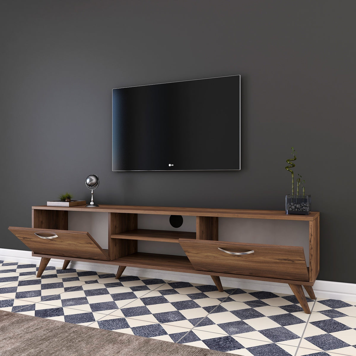 Έπιπλο Τηλεόρασης Monemvasia Καρυδί 180x35x48.6 εκ. Μελαμίνης