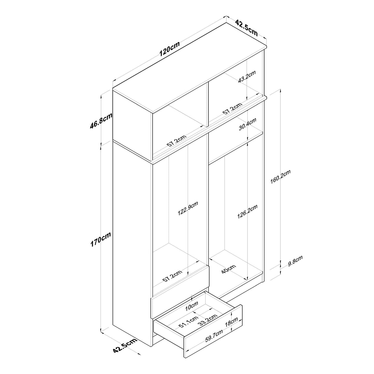 Ντουλάπα Ligia Καρυδί - Λευκό 120x42.5x216.8 εκ. Μελαμίνης