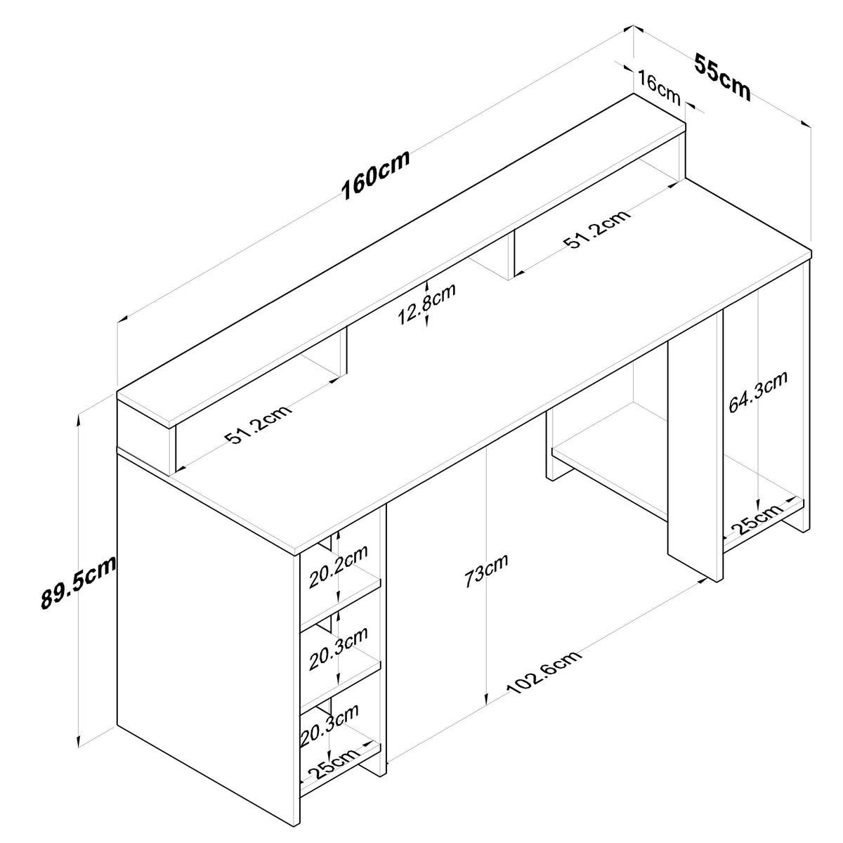Γραφείο Langadas Καρυδί - Ανθρακί 160x55x89.5 εκ. Μελαμίνης