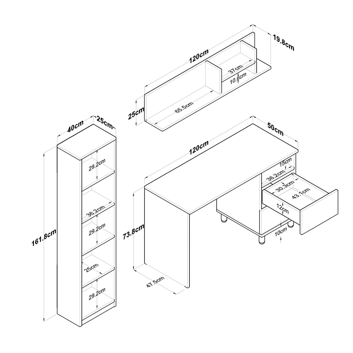Γραφείο Aristi Καρυδί - Ανθρακί 120x50x161.8 εκ. Μελαμίνης