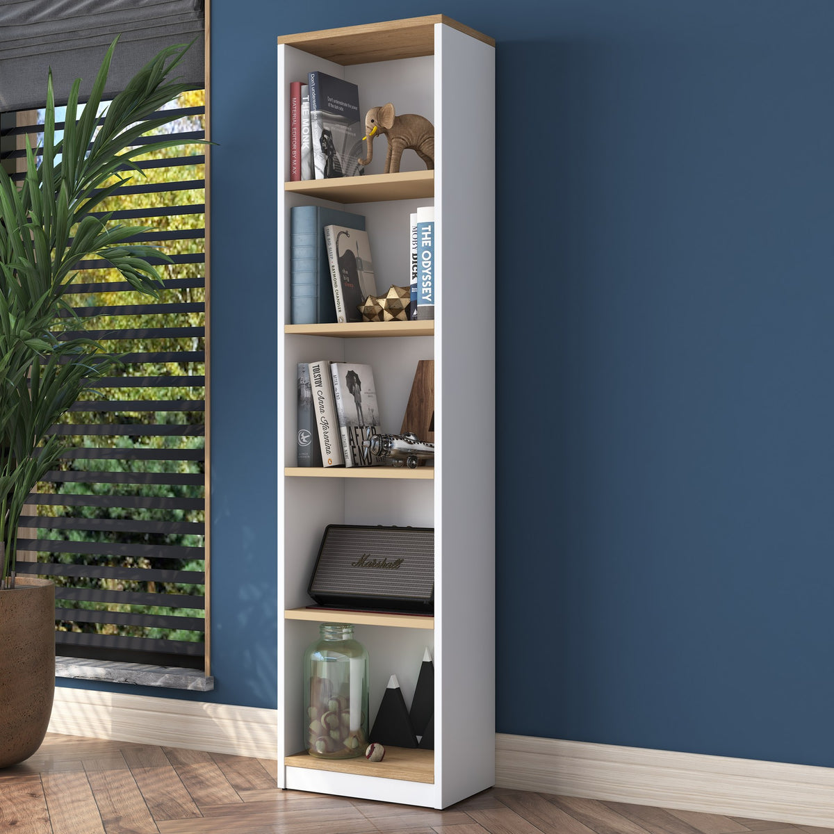 Βιβλιοθήκη Agiokampos Λευκό - Καρυδί 40x25x161.8 εκ. Μελαμίνης