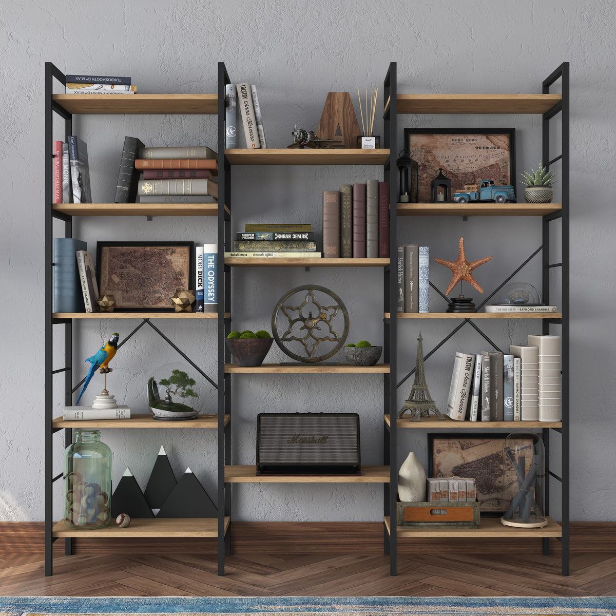 Βιβλιοθήκη Vardousia Καρυδί - Μαύρο 176x30x172 εκ. Μελαμίνης