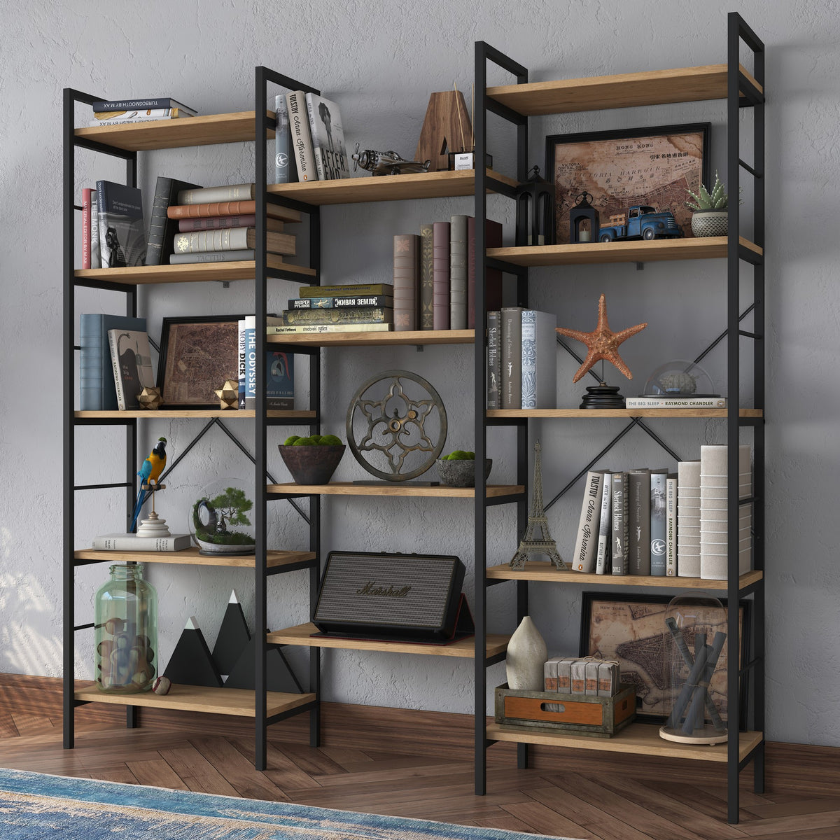 Βιβλιοθήκη Vardousia Καρυδί - Μαύρο 176x30x172 εκ. Μελαμίνης