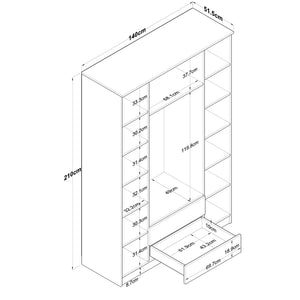 Ντουλάπα Lakones Καρυδί - Λευκό 140x51.5x210 εκ. Μελαμίνης