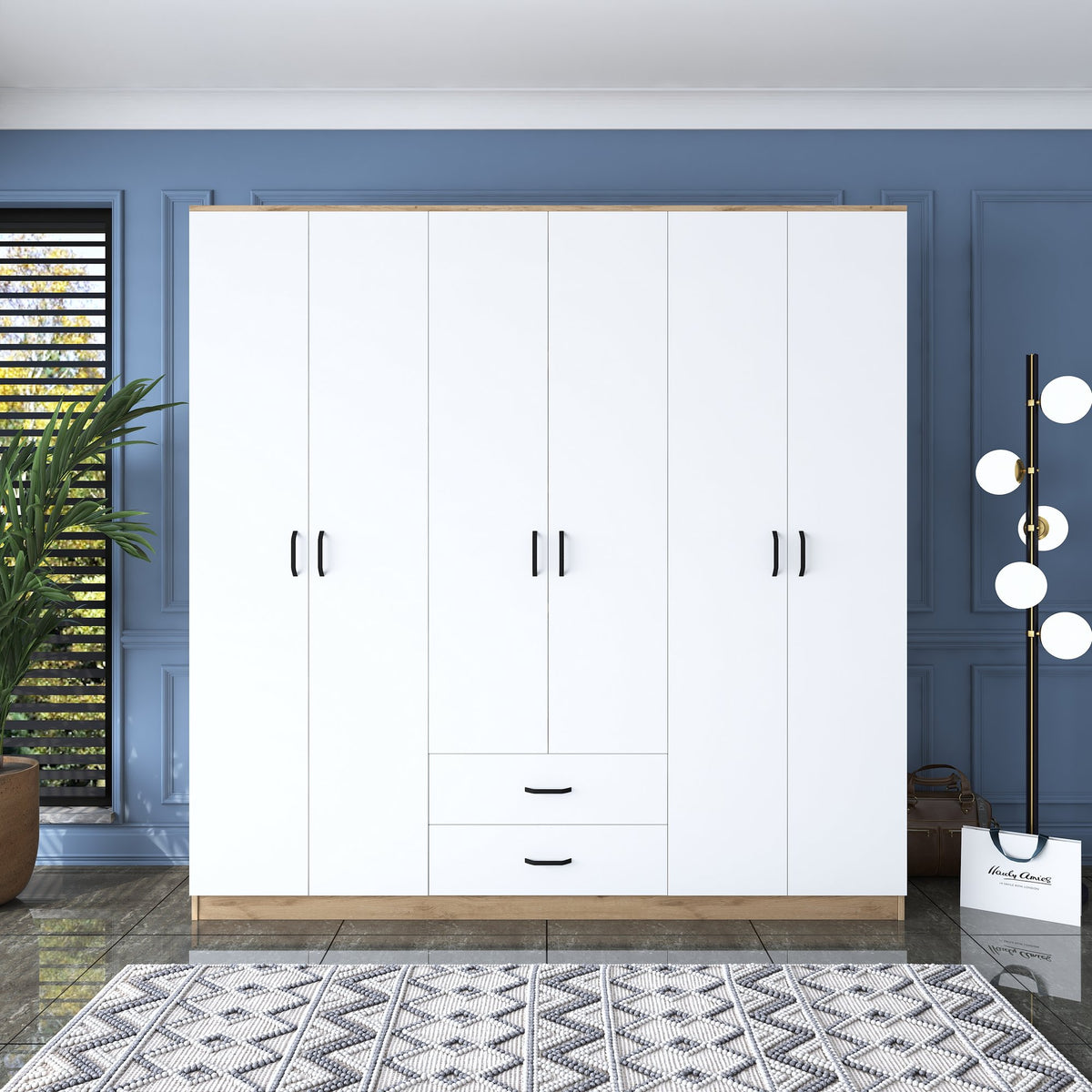 Ντουλάπα Aliki Καρυδί - Λευκό 210x51.5x210 εκ. Μελαμίνης - Pakobazaar