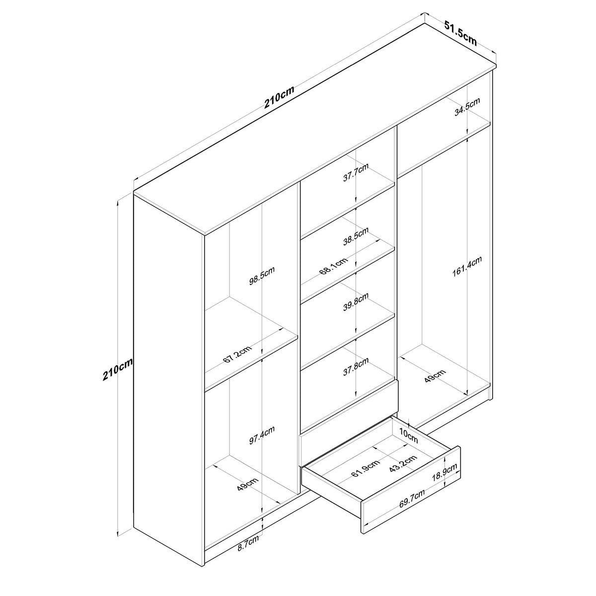 Ντουλάπα Aliki Καρυδί - Λευκό 210x51.5x210 εκ. Μελαμίνης - Pakobazaar