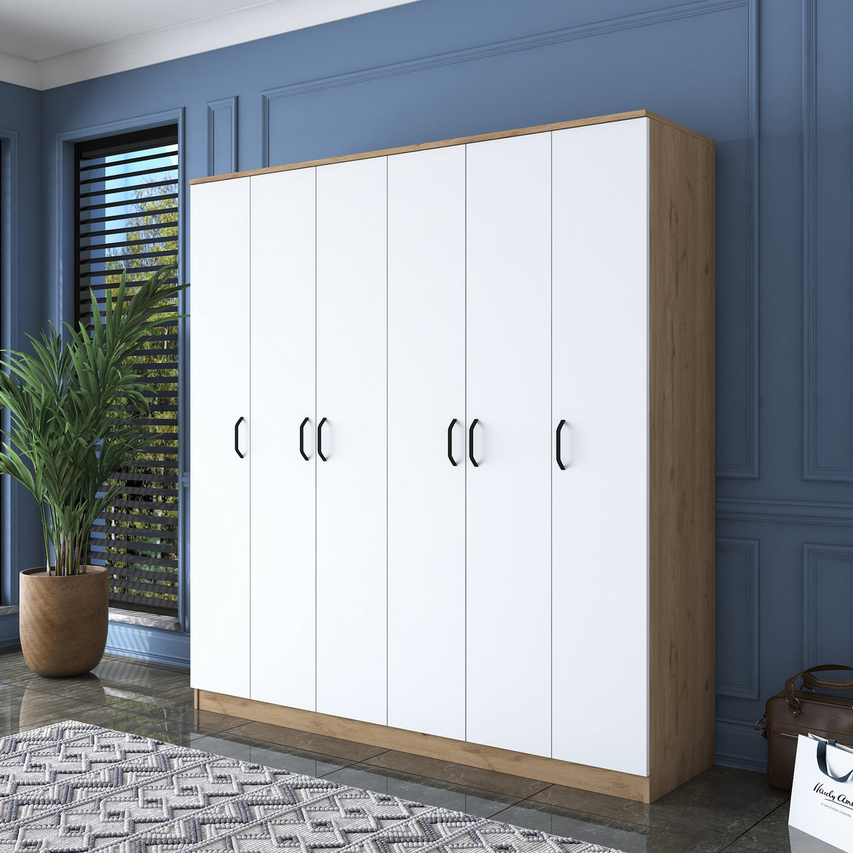 Ντουλάπα Lampiri Καρυδί - Λευκό 180x47.3x190.8 εκ. Μελαμίνης