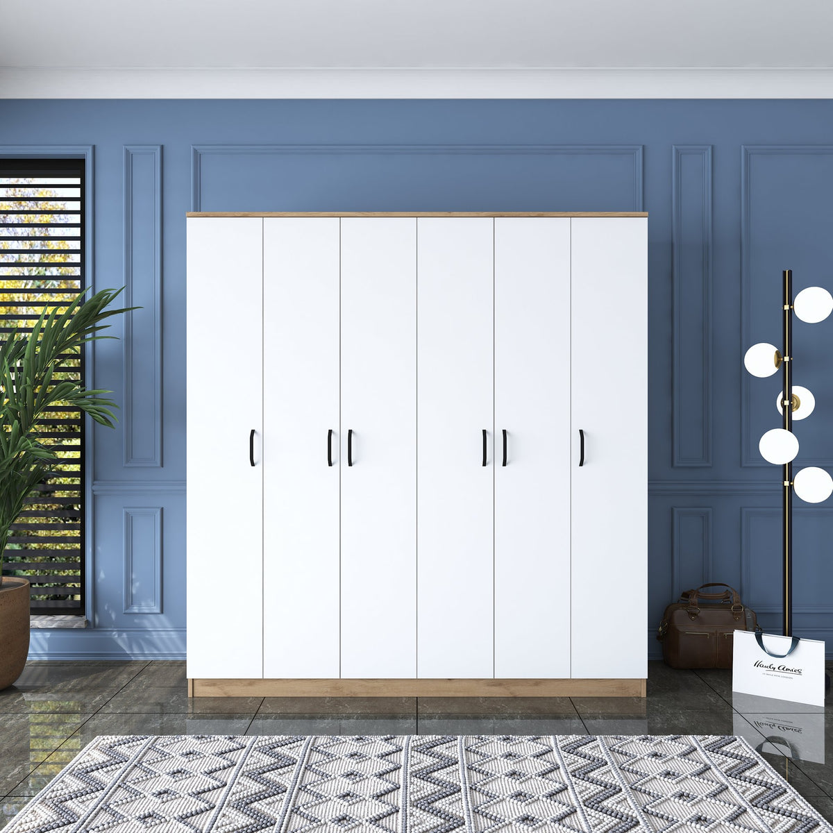 Ντουλάπα Lampiri Καρυδί - Λευκό 180x47.3x190.8 εκ. Μελαμίνης