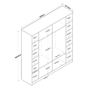 Ντουλάπα Lampiri Καρυδί - Λευκό 180x47.3x190.8 εκ. Μελαμίνης