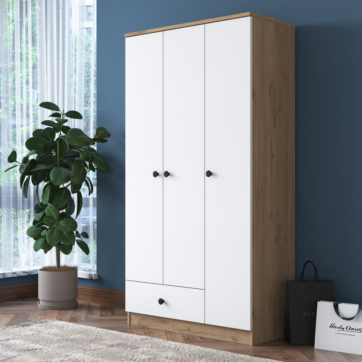 Ντουλάπα Lepetymnos Καρυδί - Λευκό 90x42.5x170 εκ. Μελαμίνης