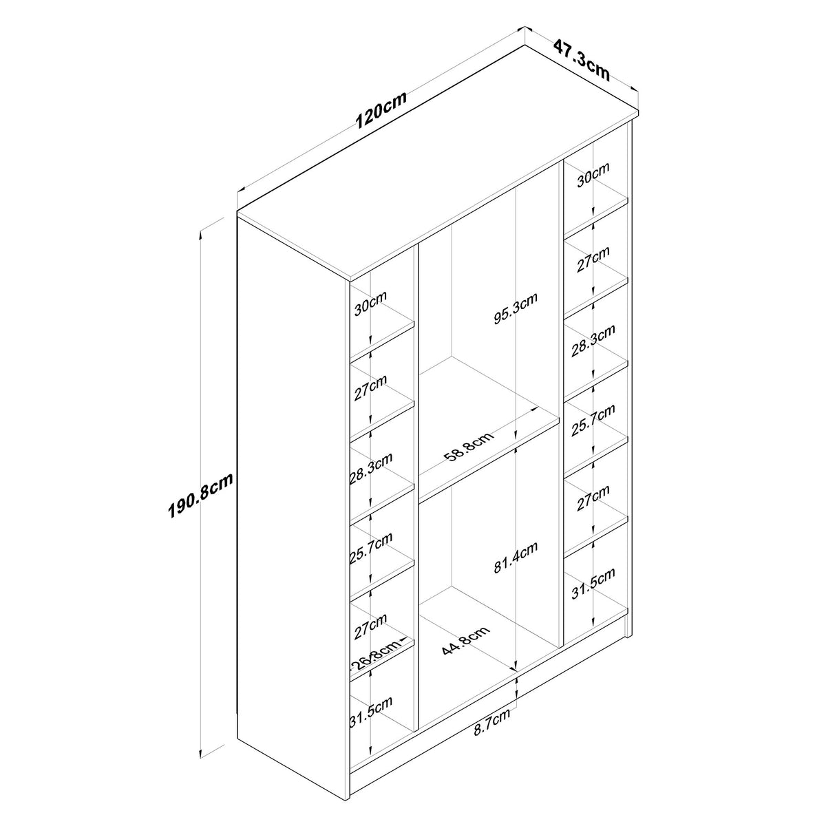 Ντουλάπα Lefktra Καρυδί - Λευκό 120x47.3x190.8 εκ. Μελαμίνης
