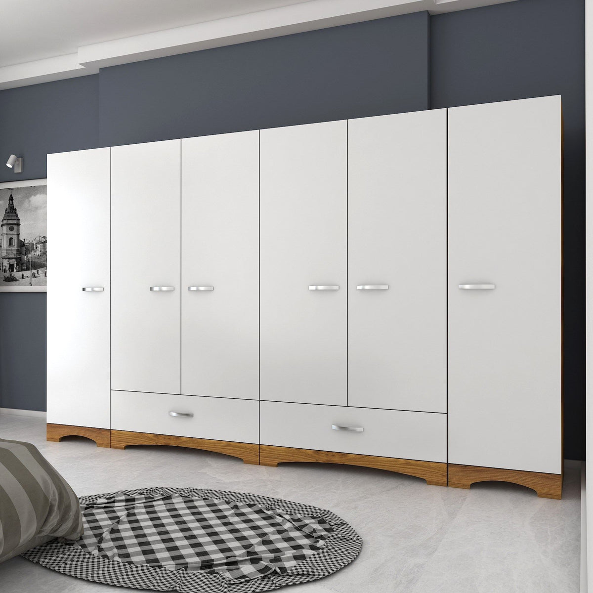 Ντουλάπα Pinakochori Λευκό - Καρυδί 243x47.6x181 εκ. Μελαμίνης