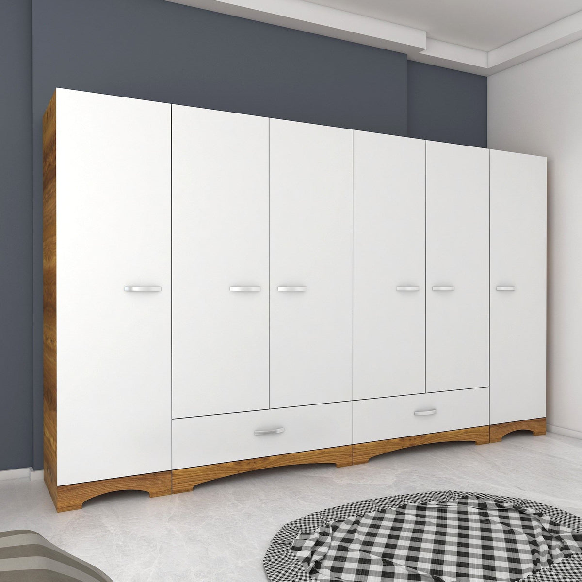 Ντουλάπα Pinakochori Λευκό - Καρυδί 243x47.6x181 εκ. Μελαμίνης