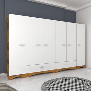 Ντουλάπα Pinakochori Λευκό - Καρυδί 243x47.6x181 εκ. Μελαμίνης