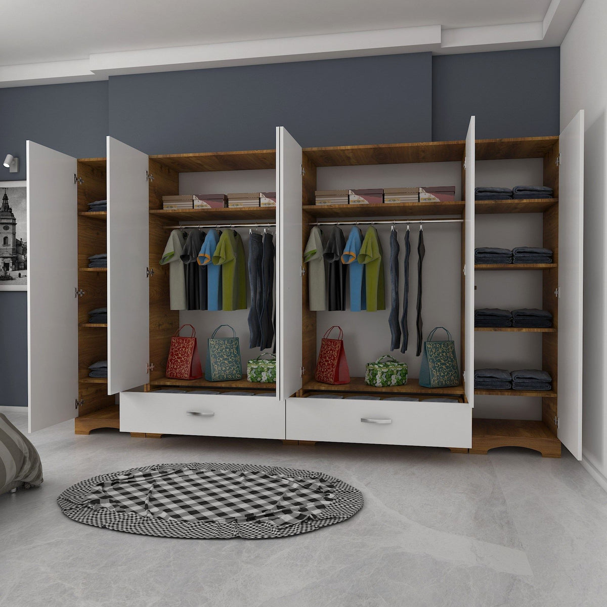 Ντουλάπα Pinakochori Λευκό - Καρυδί 243x47.6x181 εκ. Μελαμίνης