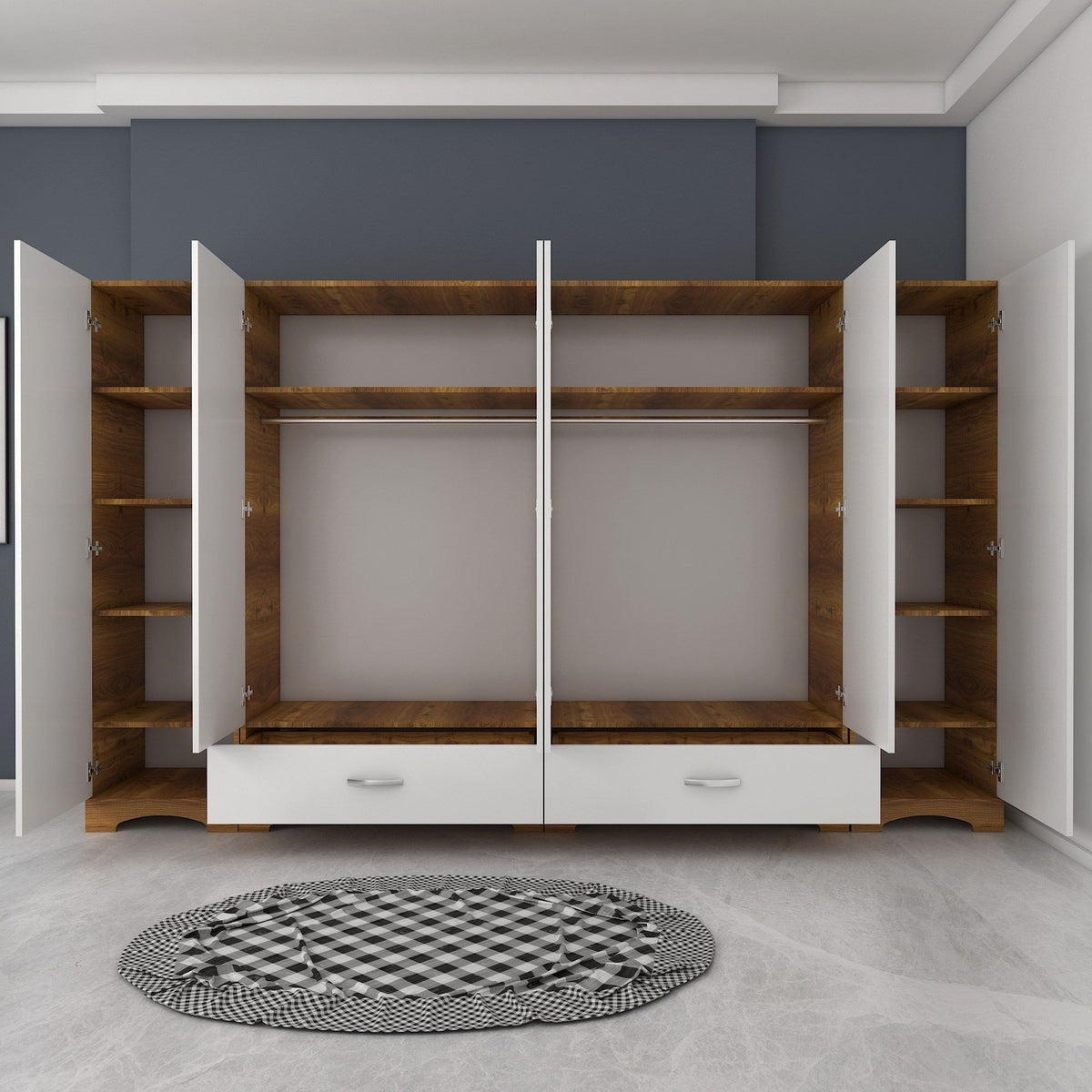 Ντουλάπα Pinakochori Λευκό - Καρυδί 243x47.6x181 εκ. Μελαμίνης