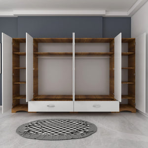 Ντουλάπα Pinakochori Λευκό - Καρυδί 243x47.6x181 εκ. Μελαμίνης