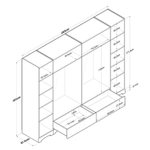 Ντουλάπα Pinakochori Λευκό - Καρυδί 243x47.6x181 εκ. Μελαμίνης