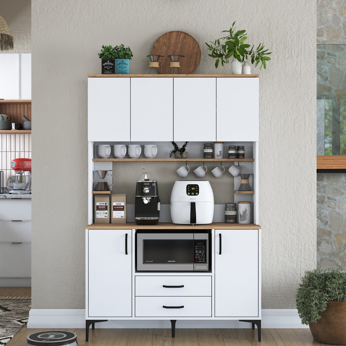 Στήλη Αποθήκευσης Fira Λευκό - Καρυδί 120x40x184.2 εκ. Μελαμίνης