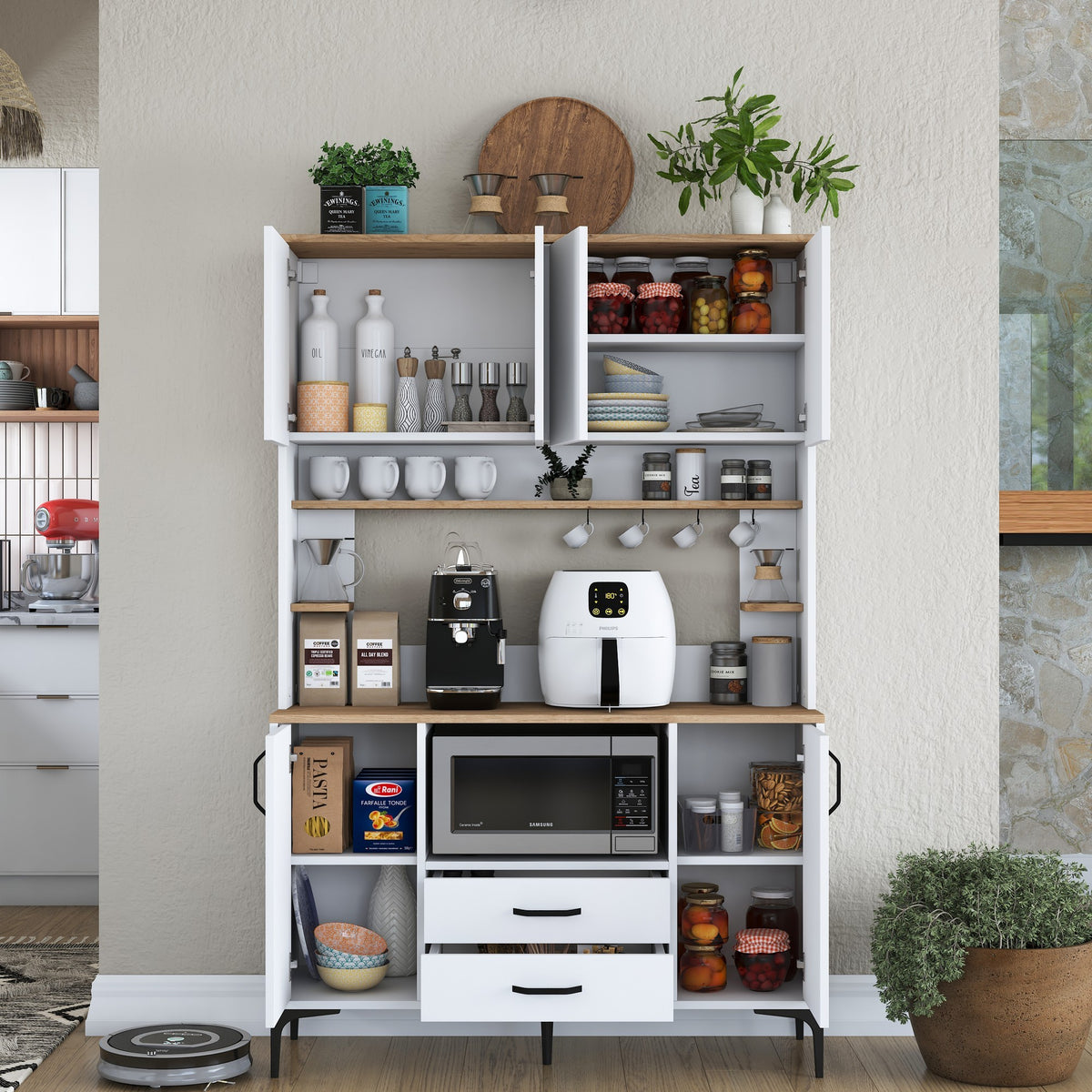Στήλη Αποθήκευσης Fira Λευκό - Καρυδί 120x40x184.2 εκ. Μελαμίνης