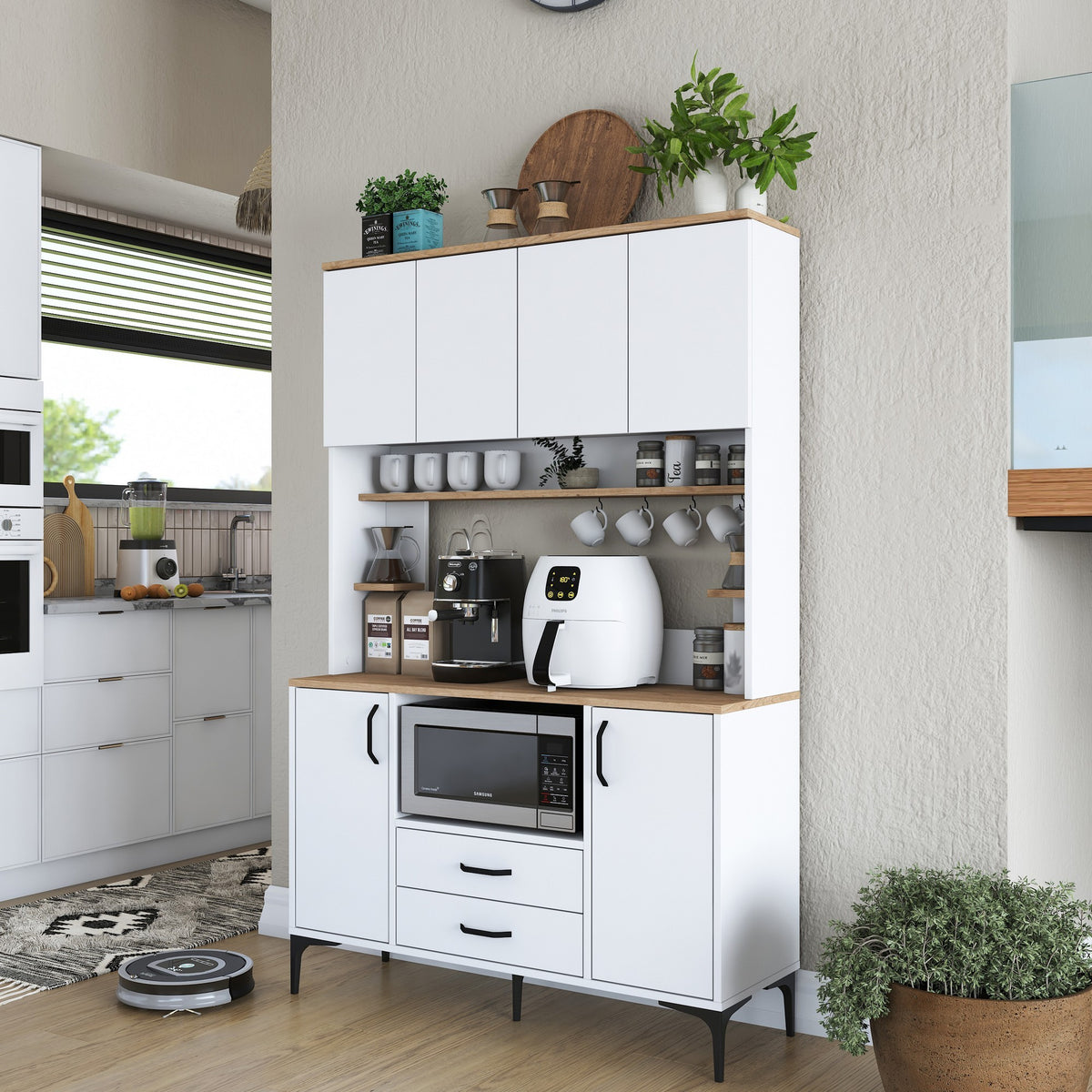 Στήλη Αποθήκευσης Fira Λευκό - Καρυδί 120x40x184.2 εκ. Μελαμίνης