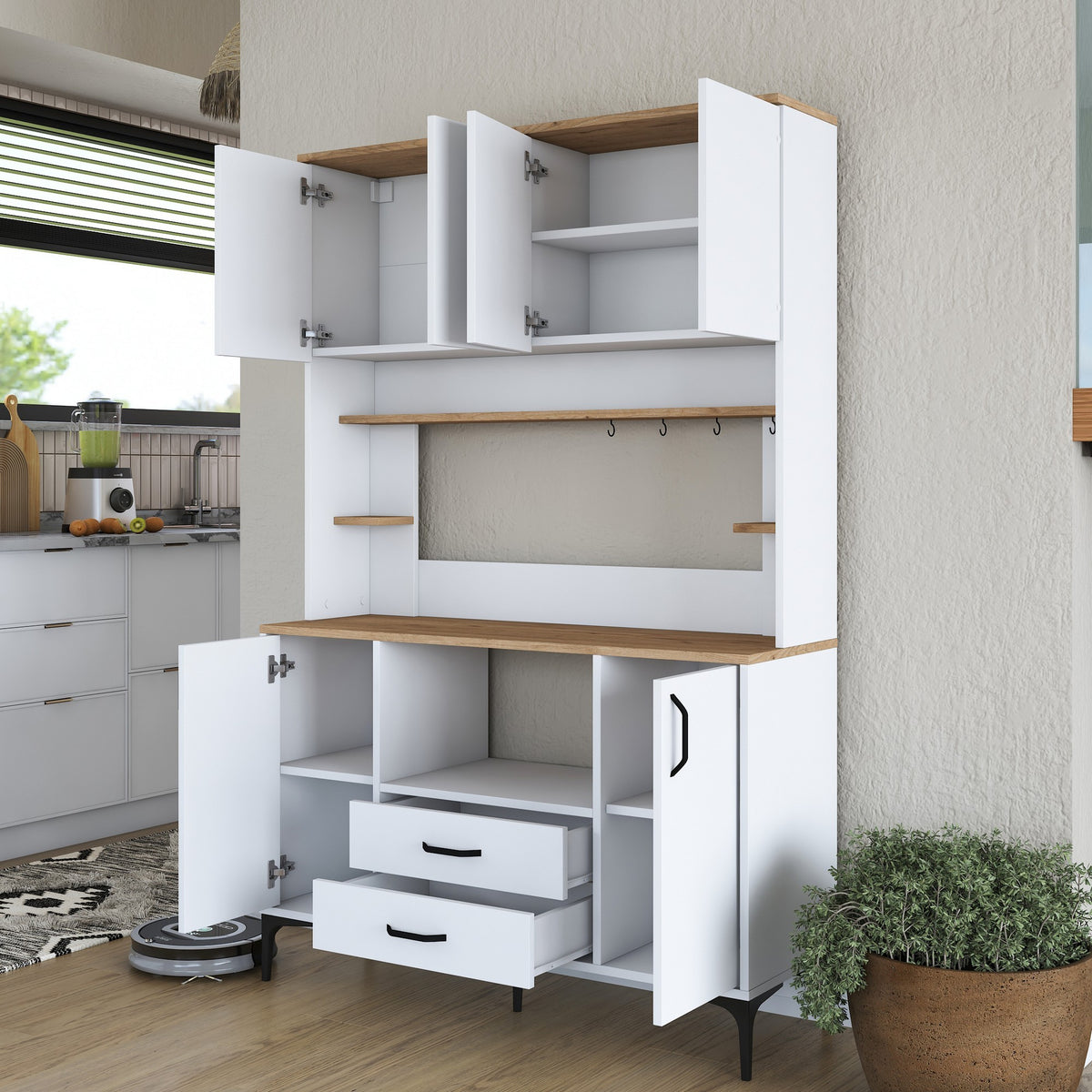 Στήλη Αποθήκευσης Fira Λευκό - Καρυδί 120x40x184.2 εκ. Μελαμίνης