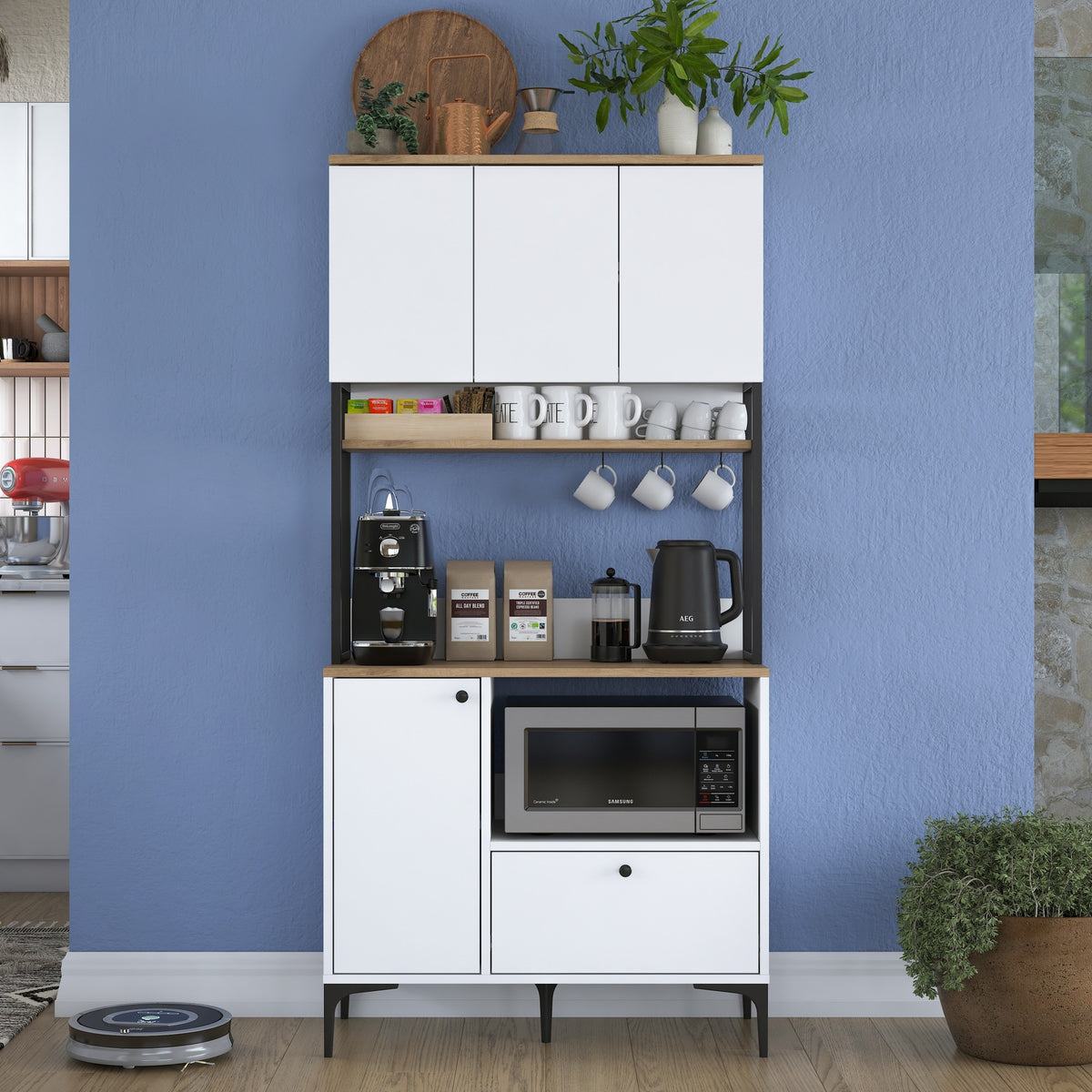 Στήλη Αποθήκευσης Monastiraki Λευκό - Καρυδί 90x38x184.2 εκ. Μελαμίνης