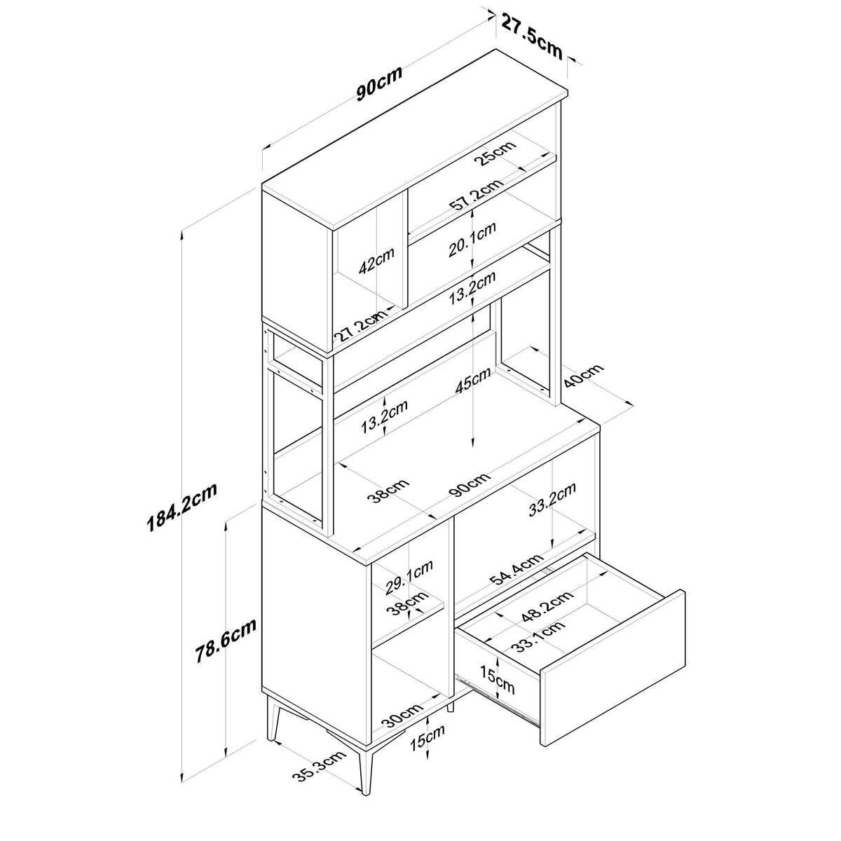 Στήλη Αποθήκευσης Monastiraki Λευκό - Καρυδί 90x38x184.2 εκ. Μελαμίνης