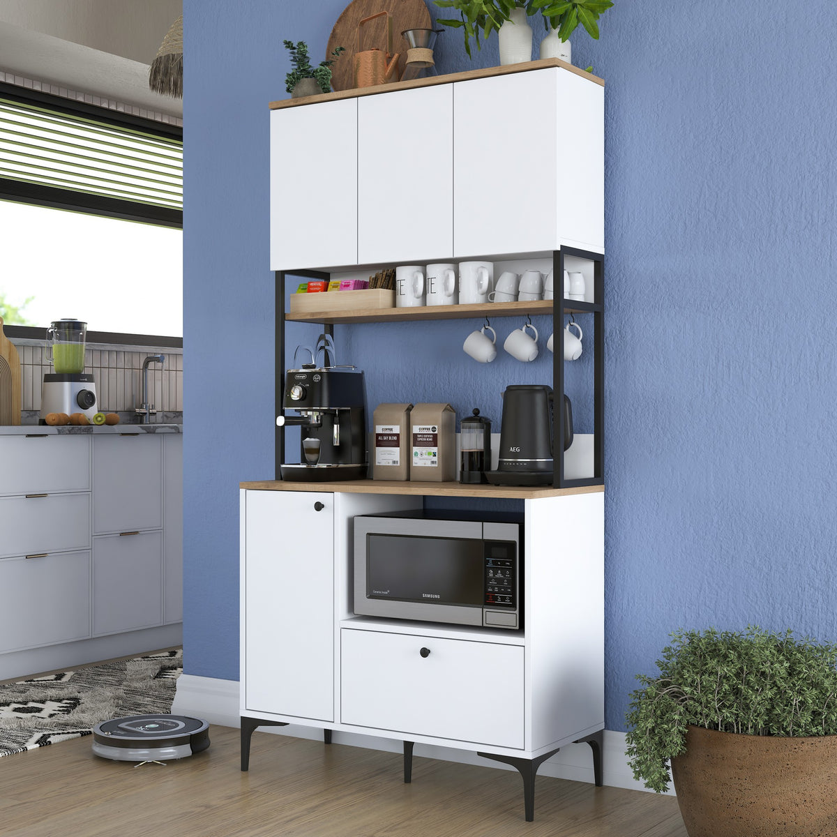 Στήλη Αποθήκευσης Monastiraki Λευκό - Καρυδί 90x38x184.2 εκ. Μελαμίνης