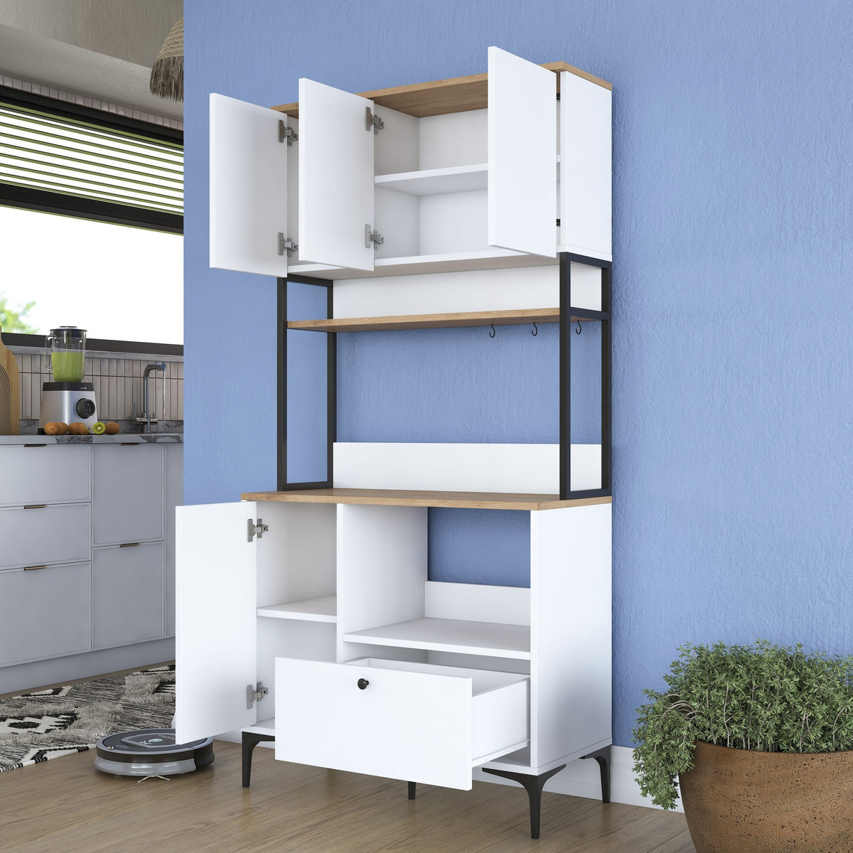 Στήλη Αποθήκευσης Monastiraki Λευκό - Καρυδί 90x38x184.2 εκ. Μελαμίνης
