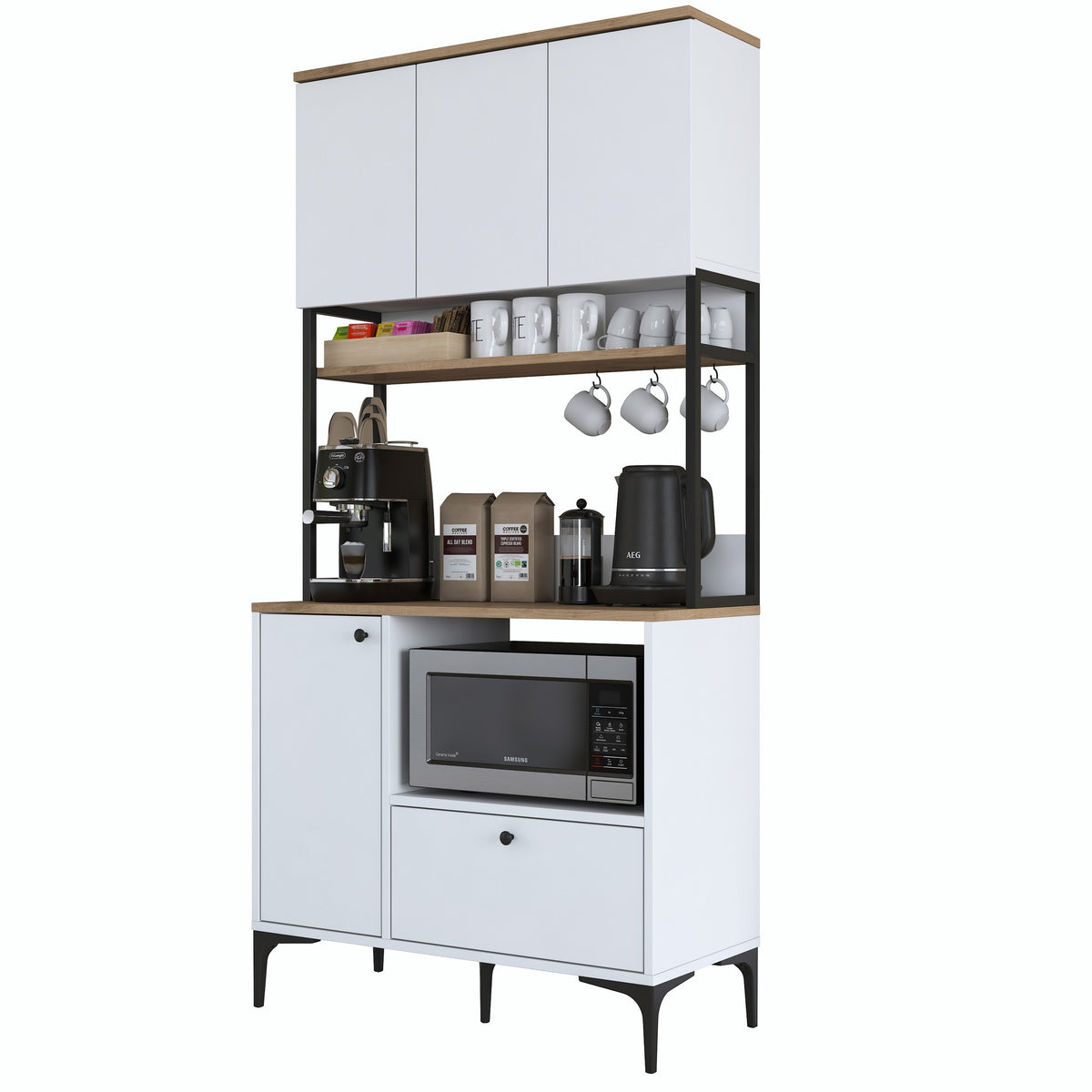 Στήλη Αποθήκευσης Monastiraki Λευκό - Καρυδί 90x38x184.2 εκ. Μελαμίνης