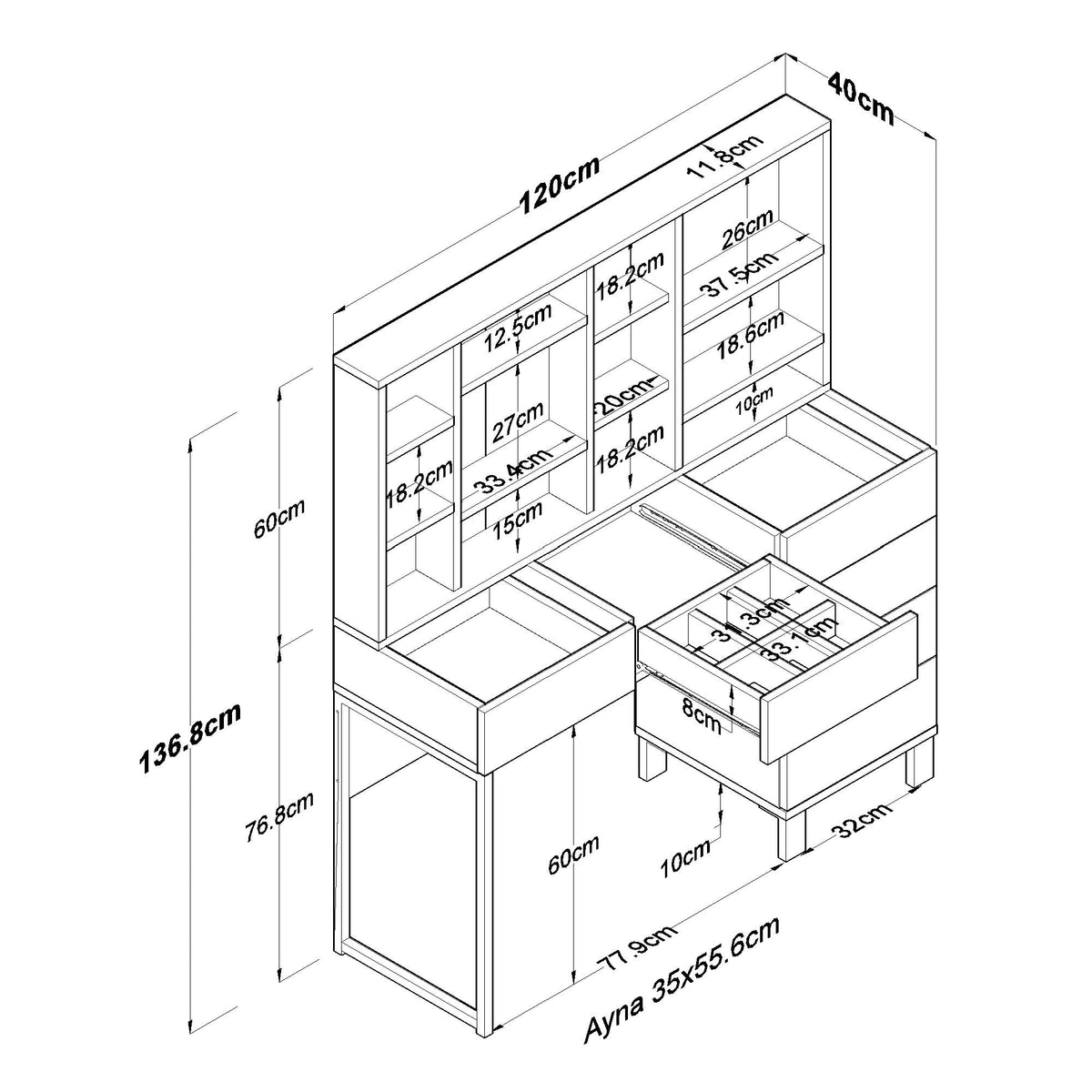 Τουαλέτα Kalamia Λευκό 120x40x136.8 εκ. Μελαμίνης